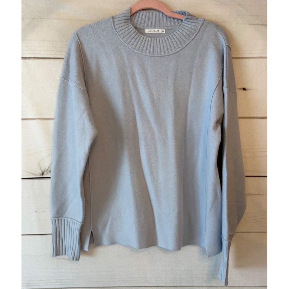 Staccato Womens Light Blue Mock Neck Ribbed Knit Sweater 55563A Size M